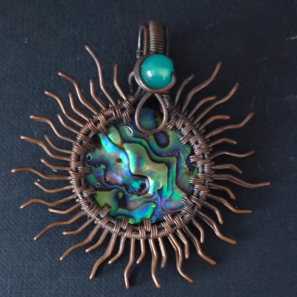 Sunburst Abalone Pendant with Copper Wire